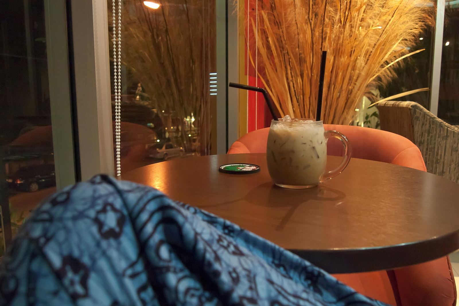 Iced coffee on a café table